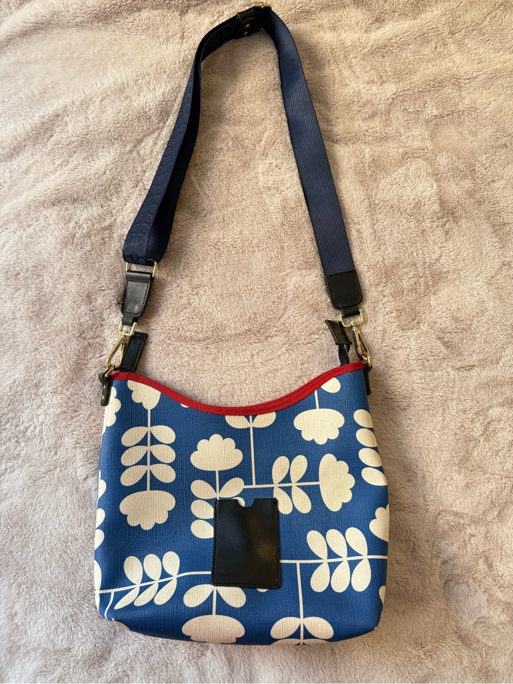 Orla Kiely Midi Crossbody Bag Blue and White Floral Stem